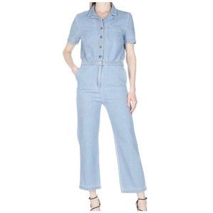 Leon & Harper Light Wash Denim "Octave" Short Sleeve Jumpsuit, Size Medium NWT!